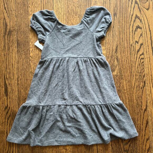 New Tucker & Tate Girl's Tiered Cozy Gray Slub Comfortable Short Sleeve Dress 5 - Picture 1 of 3